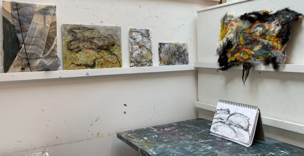 Student paintings in response to landscape and psychogeography course with Greg Humphries