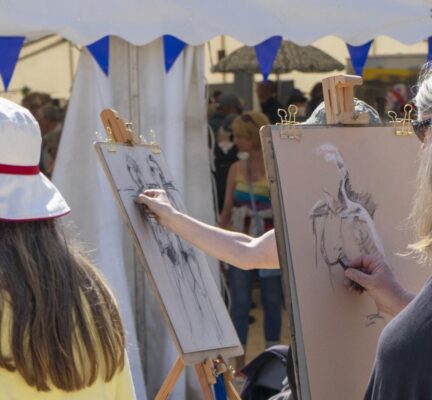 St Ives School of Painting at the St Ives Food and Drink Festival on Porthminster Beach, pictured with a life model
