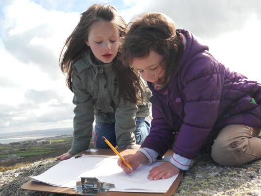 kids children drawing outside