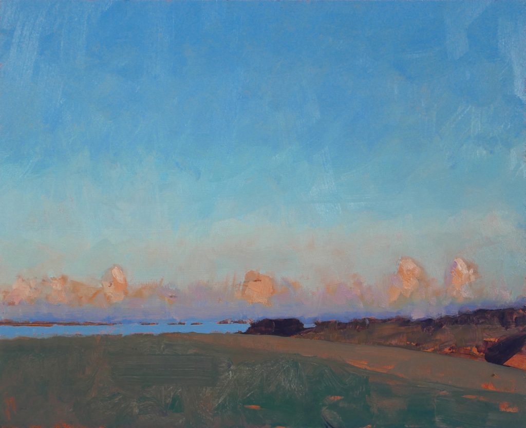 evening to the east oil painting of landscape by artist tutor Tom Rickman at School of painting