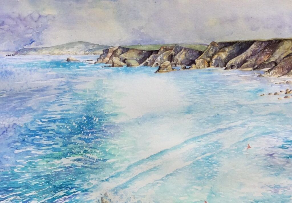Watercolour technique depicting the sea St Ives School of Painting Hilary Jean Gibson