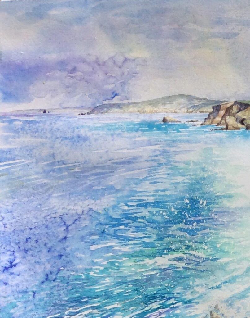 Watercolour technique depicting the sea St Ives School of Painting Hilary Jean Gibson