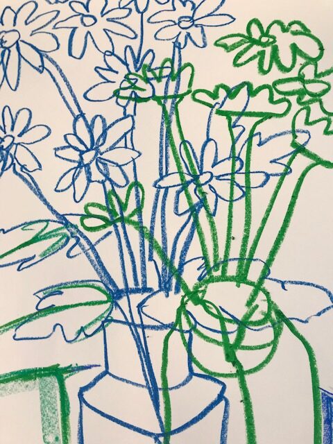Line Drawing of flowers in a glass jar