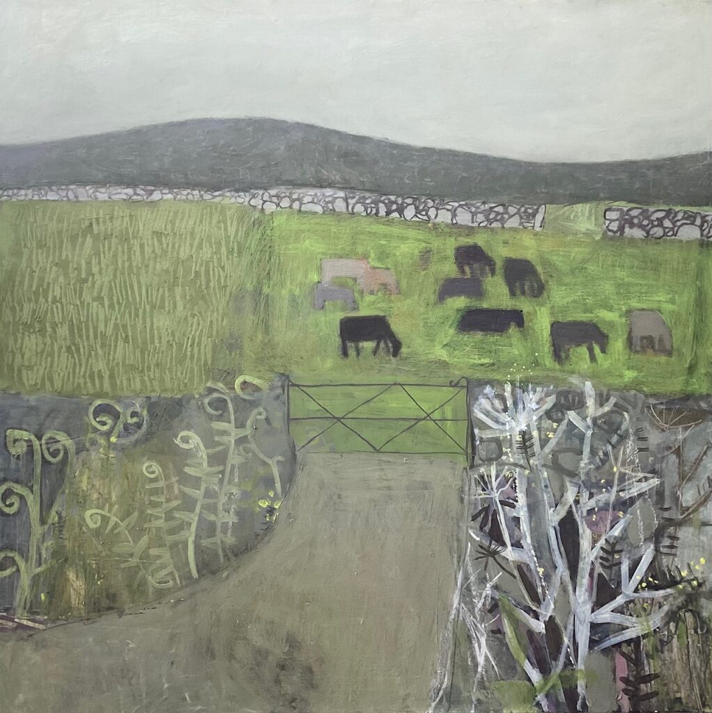 Painting of cows in a field by Emma McClure