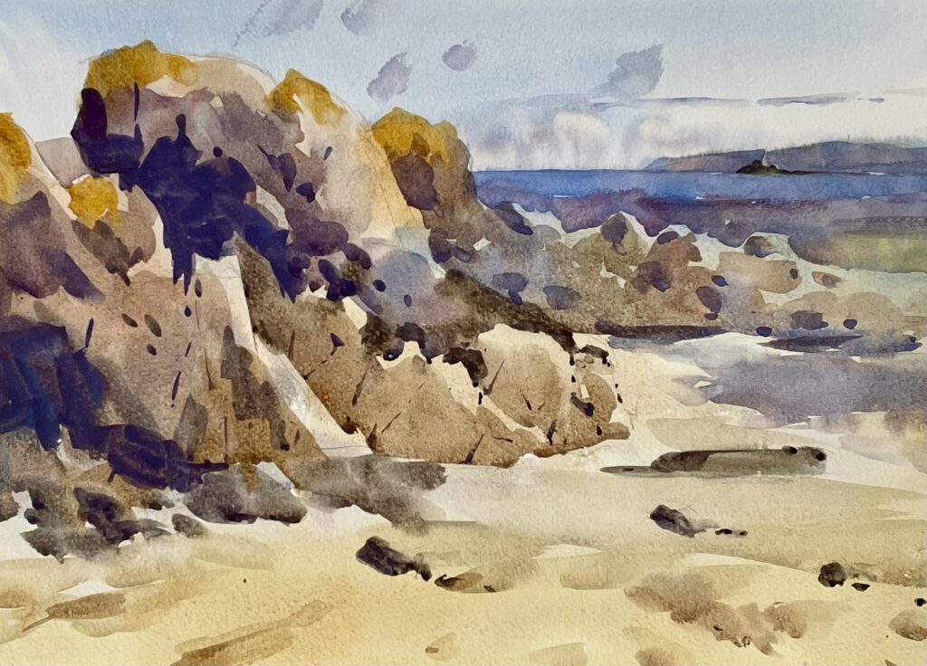 seascape, painted in watercolours by David Webb
