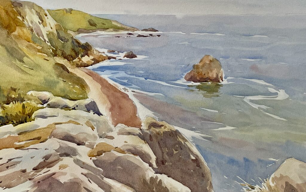 seascape, painted in watercolours by David Webb