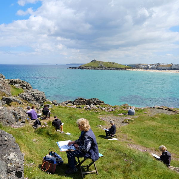 st ives school of painting art student painting on the coast