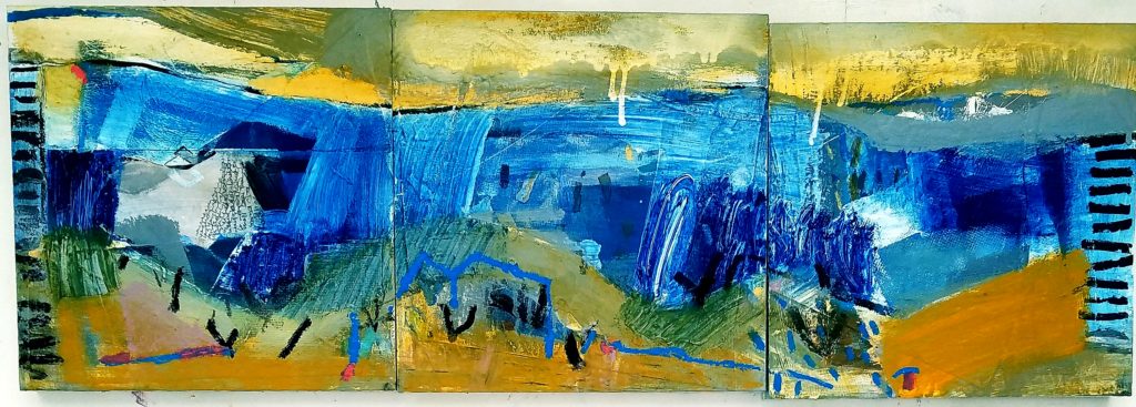 Liz Hough, Blue Terrain 30 x 90 cm oil on board