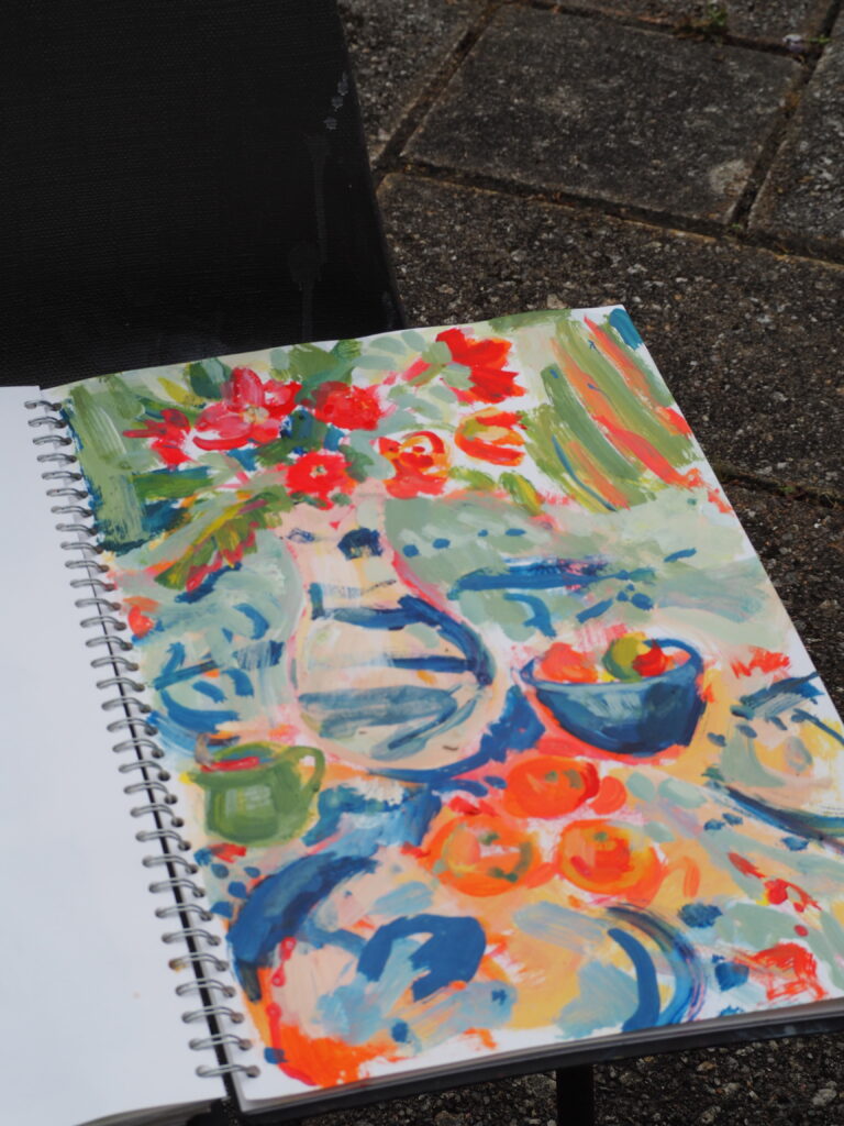sketchbook with a painted still life by Victoria Gillow
