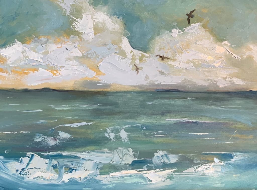 Painting of a seascape painted in oils by an art student at st ives school of painting in cornwall