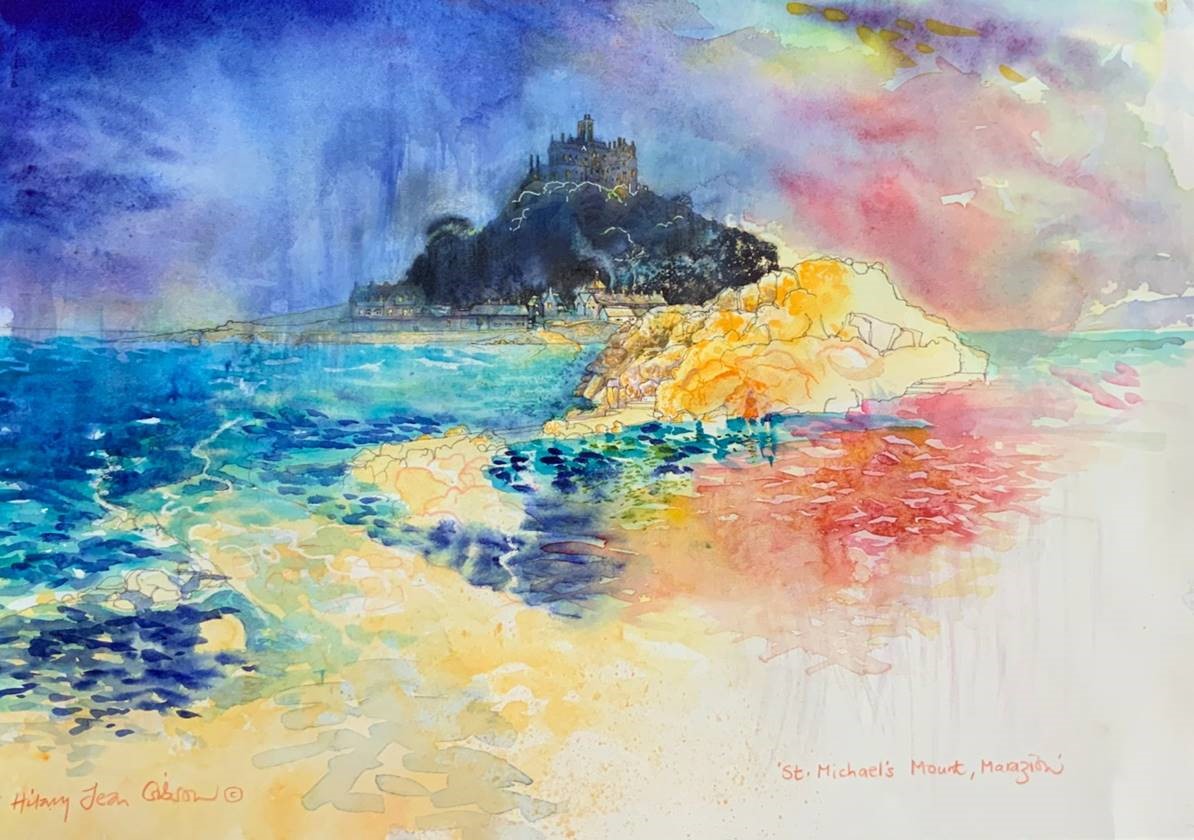 Hilary Jean Gibson, St Michael's Mount, Expressive Watercolour Landsapes