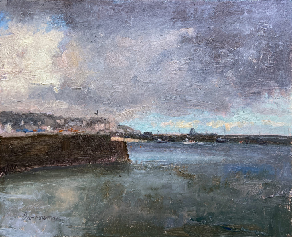 Grey and moody St Ives harbour
