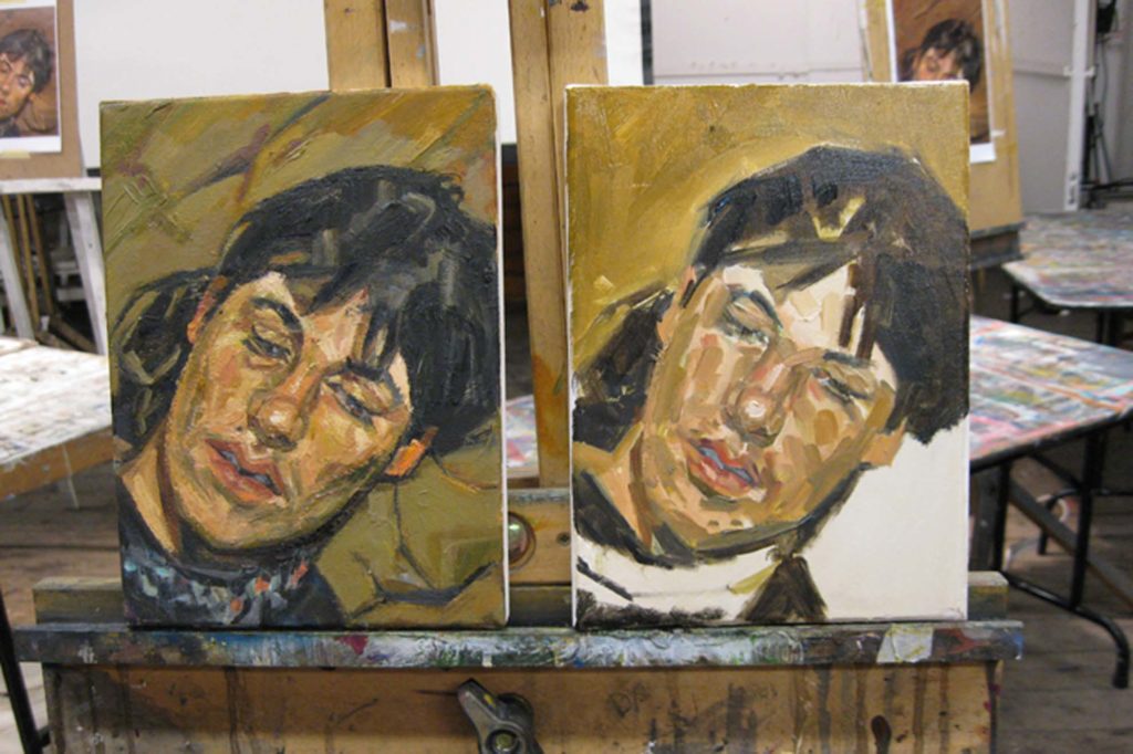 traditional portraiture painting course in St Ives artist studios working from easels 