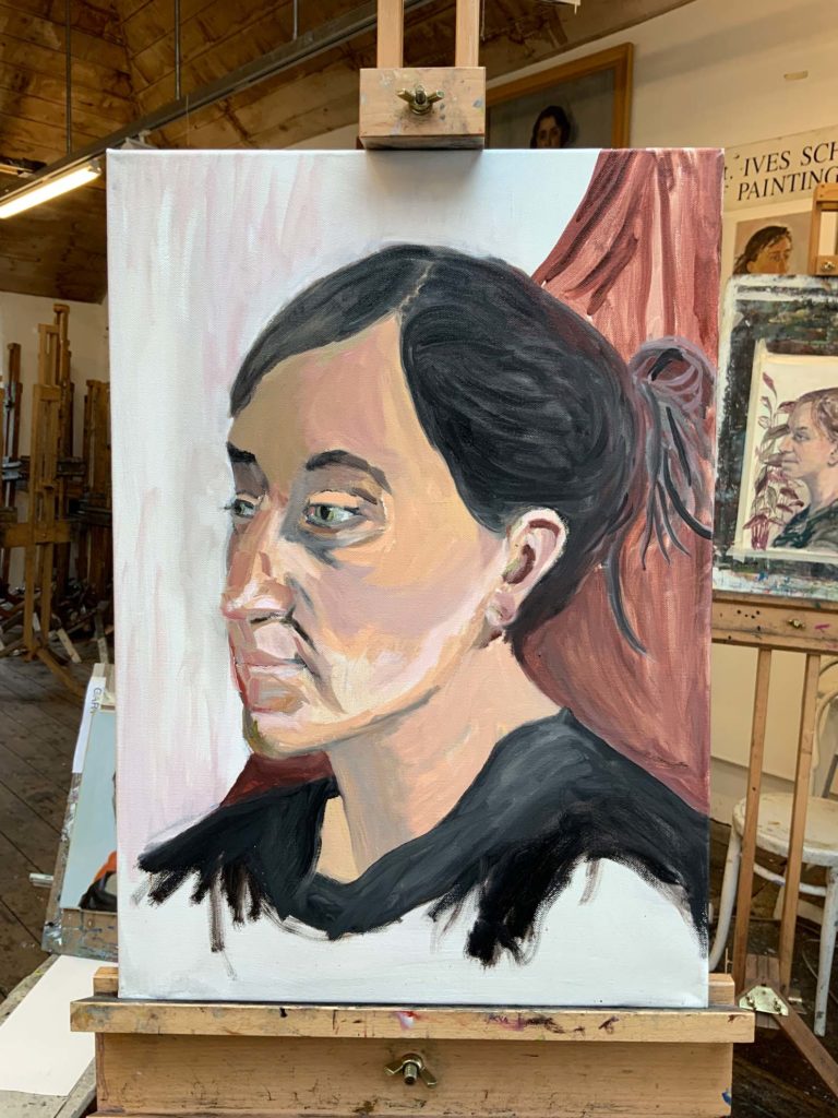beginners portraiture painting course using oil paint in cornish art studios with Gary Long and Hilary Gibson
