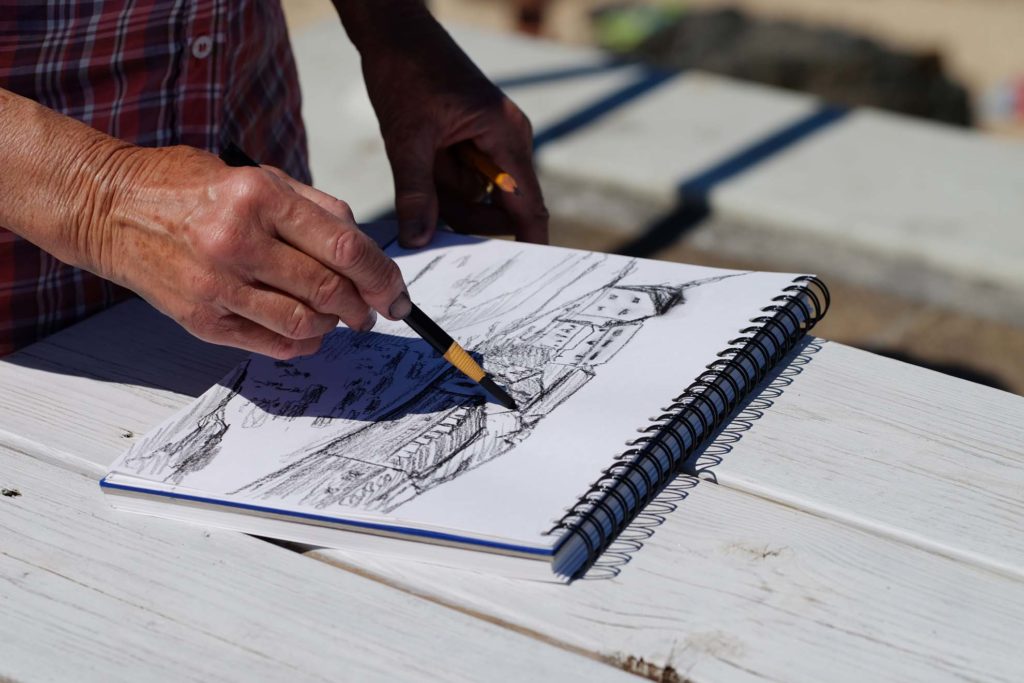 drawing in sketchbook St Ives landscape course