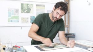 Japanese Woodblock Printer Adrian Holmes at work.
