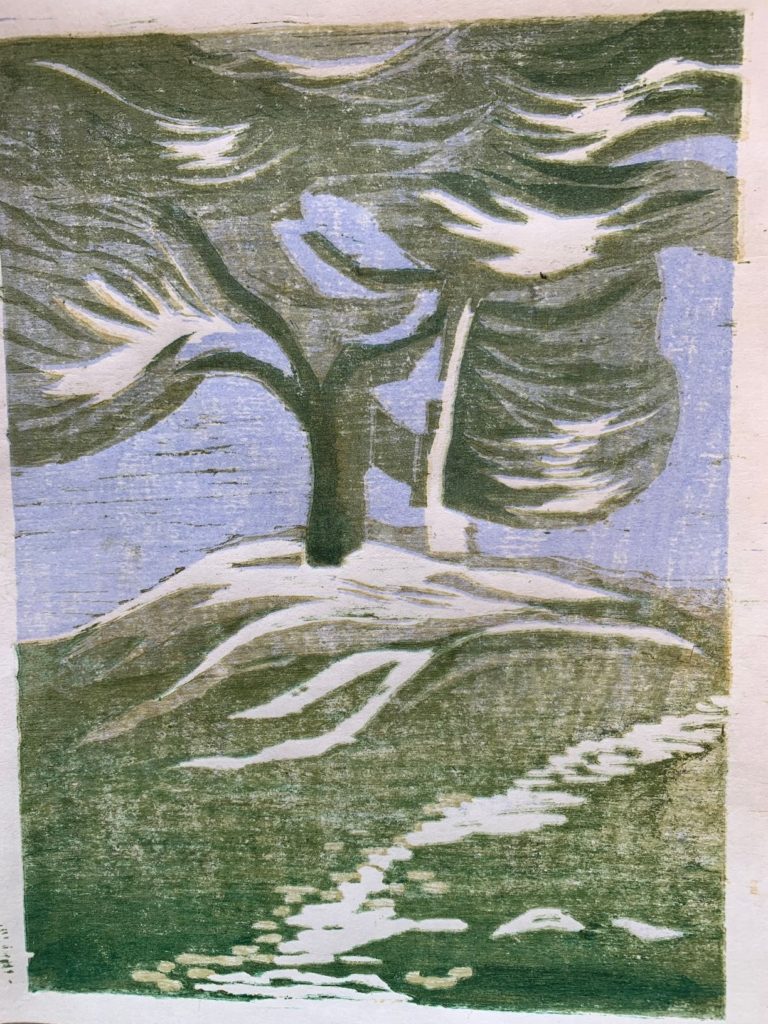 Japanese Woodblock trees printing art course.