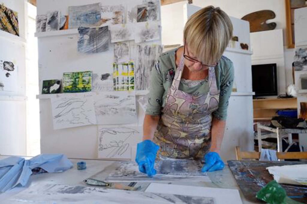 student in St Ives art studio painting course